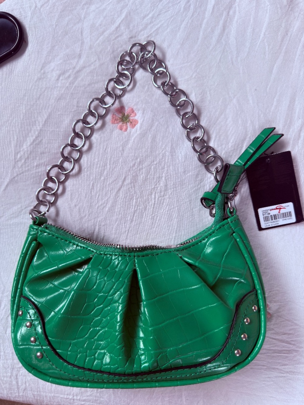 Forever 21 Y2K Green Croc Mini Shoulder Bag – Silver Chain NWT